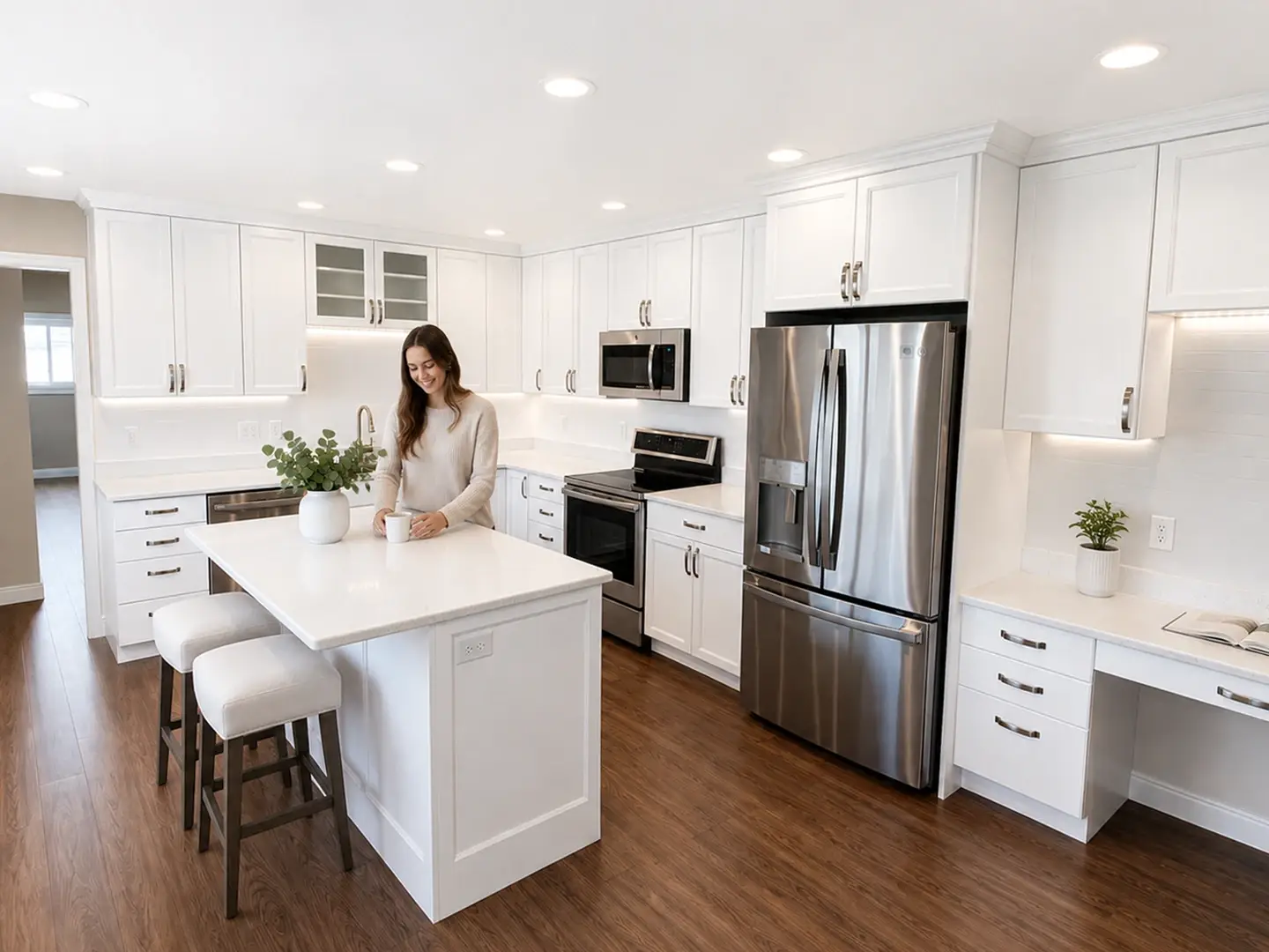 Family enjoying a kitchen remodeled by 3 Day Kitchen & Bath