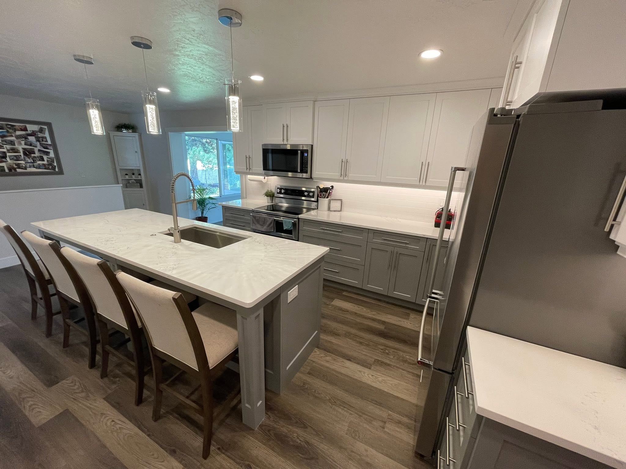 White and gray shaker, quartz counters; brand gallery inspiration