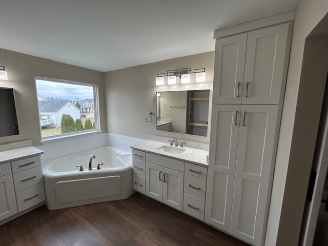 Corner soaking tub, white shaker; brand gallery inspiration