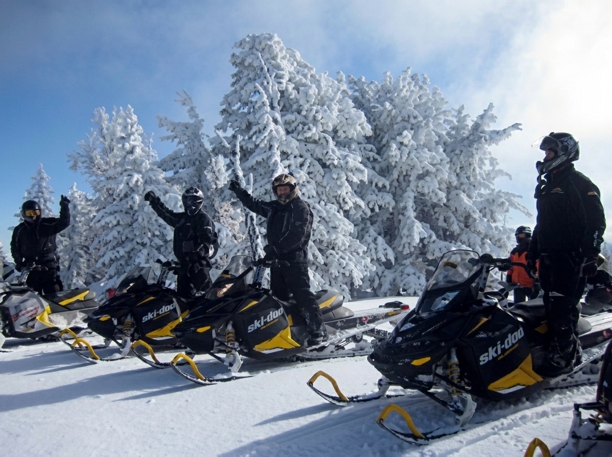 3 Day Kitchen & Bath franchise owners on a snowmobile ride at a company convention